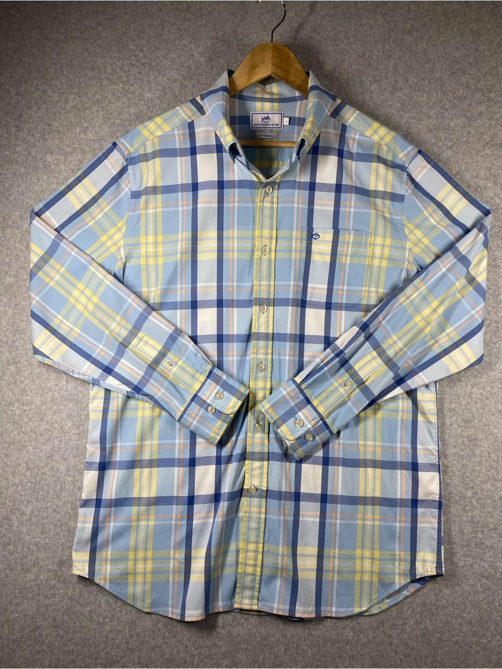 Southern Tide Light Blue/Yellow Plaid  Shirt Men’s  L  Long Sleeve Lightweight
